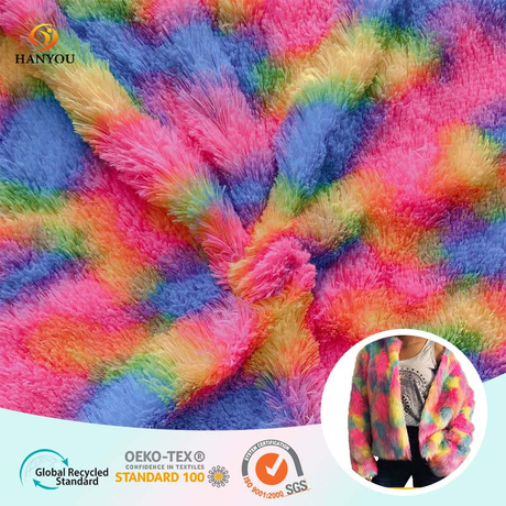 Hanyo Tie-Dye Rainbow Fabraic Fionnadh Fionnadh Faux le haghaidh Cóta