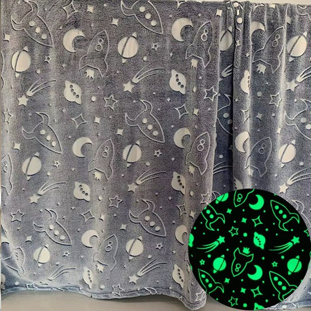 Hanyo Dark Grey Star Moon Glow in the Dark Flannel Fleece Fabric