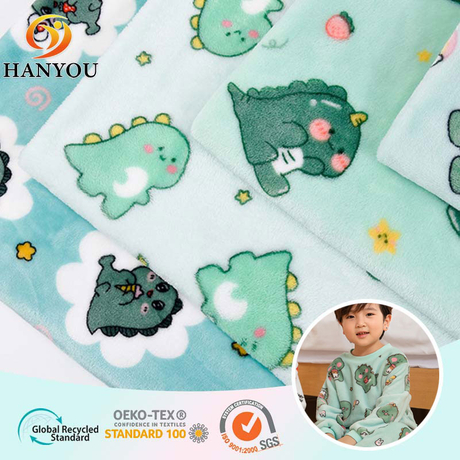 Hanyo Green Dinosaur Flannel Flece Fable cho đồ ngủ trẻ em