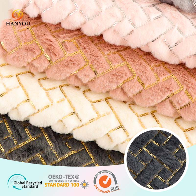 Hanyo sequin thêu vải lông giả cho gối