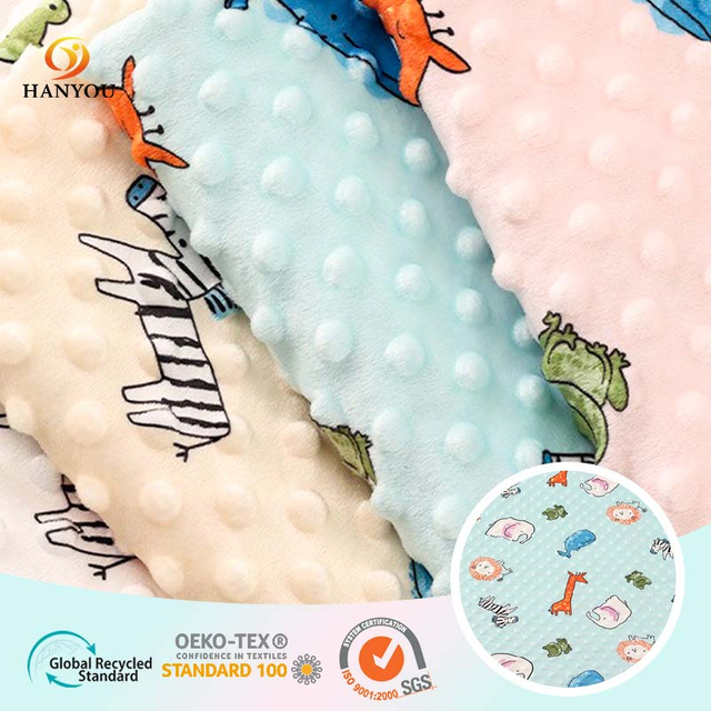 Hanyo Blue Carton Print Dimple Minky Dot Fabin for Child