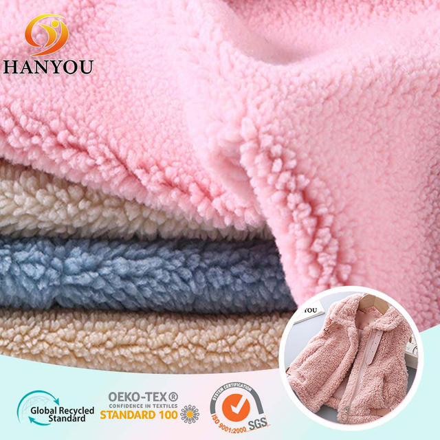 Hanyo Engros Polyester Soild Farge Sherpa Fleece Stoff